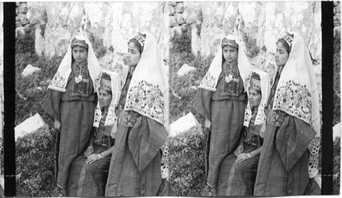 Costumes of single and married young women of Bethlehem of Judea. Palestine