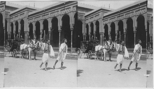 Runners before the carriage of a turkish Prince. Cairo. Egypt