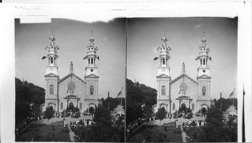 Basilica Ste. Anne de Beaupre, Canada's miracle working shrine, with a Throng of Pilgrims - Quebec - Canada