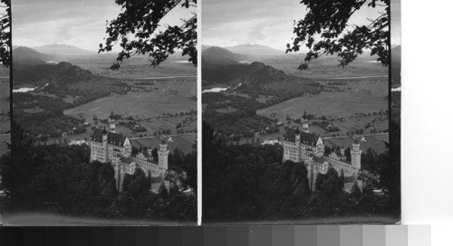 Neuschwanstein from the heights bavarian alps. Germany