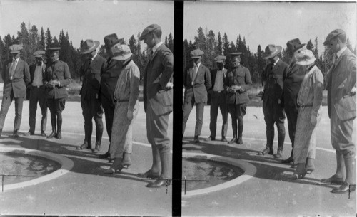 President and Mrs. Harding at Handkerchief Pool, (throw handkerchief in to wash). Yellowstone Nat. Park