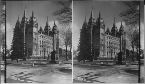 Mormon Temple Showing Seagull Monument in Foreground