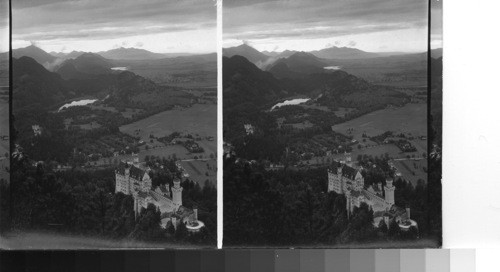 Neuschwanstein from the heights bavarian alps. Germany