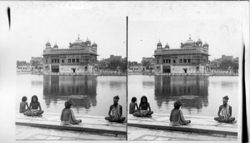 India. Fakirs at Amritsar, Richest City of the Punjab - South Across Sacred Tank to Golden Temple