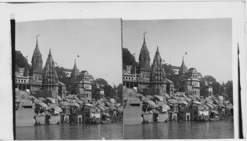 Manikarnika Ghat Benares from Ganges River, India