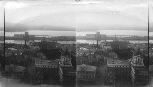 Lower town, grain elevator from tower of Frontenac, Canada