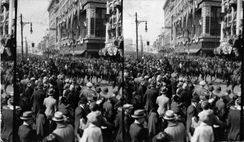 Head of "Rex Parade" Mardi Gras Day Feb 16/ 26 Body of Mounted Police clearing the street , New Orleans. La