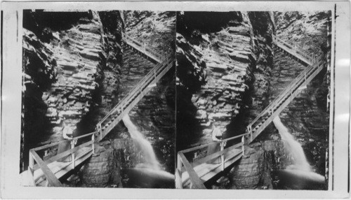 Jacob's Ladder ascending from the perpendicular walled "Central Gorge" Havana Glen. N.Y