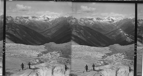 Looking down the Great Asulkan Glacier, West to the Hermit Selkirk Mts., B.C. Canada