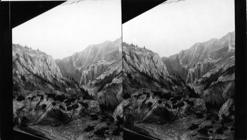 California Exhibit, Century of Progress, 1933. [Aerial photograph of mountains and cliffs]