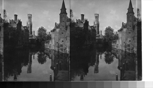 One of the canals & the belfry of Bruges, Belgium