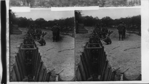 American. Camp scene. soldiers passing through tear-gassing trench. Camp Dix. N.J