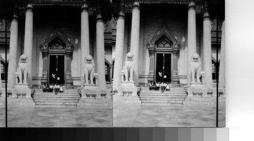 Temple, Siam. Masterpiece of Siamese Architecture. Magnificent temple Wat Benjamabopitr Bangkok. (1934 - built by King Chulalongkorn, father of present monarch.)