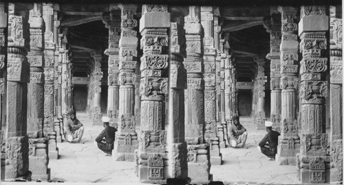 Curiously and Beautifully Carved Pillars in the Hall of the Kitub Mosque, Delhi, India