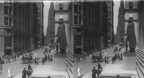 Statue of Washington, Wall Street and Trinity Church, N.York