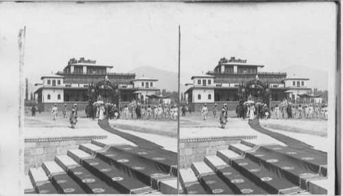 Her Excellency Lady Curzon, and His Highness the Maharaja of Kashmir, Leaving Museum, Kashmir, India