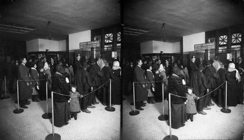 Immigrants at the Money Exchange. Ellis Island