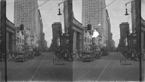 Looking east on Main from Murphy St. first building at our left is City National Bank, then Republic Bank Bldg. Dallas, Texas