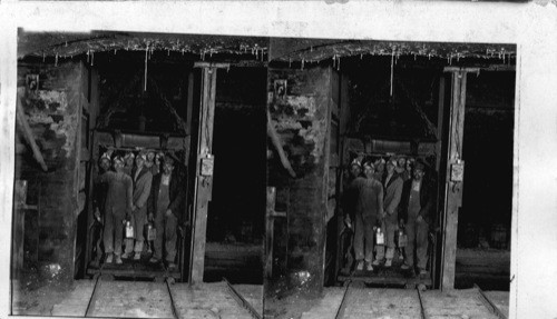 Entering a Salt Mine at the Bottom, A 1,000-Ft. Shaft, Lyons, Kansas