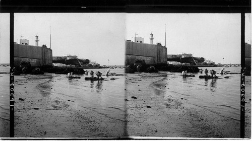 Washerwomen at work on the beach under the walls of the fort, Tangier, Morocco