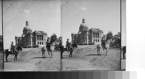 Northwest Mounted Police in front of the Parliament Bldg. at Edmonton, Alberta