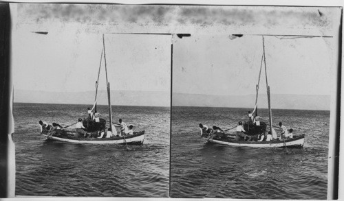 Fishermen on the Sea of Galilee. Palestine