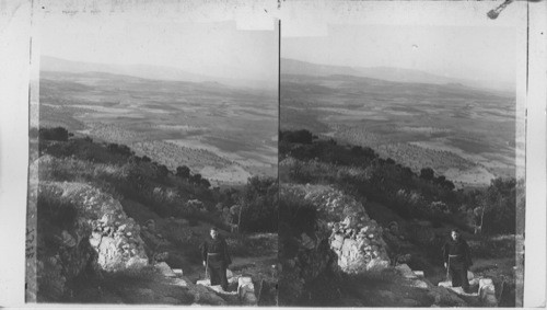 View northeast from Mt. Tabor to Mt. of Beatitudes and Upper Galilee, Palestine