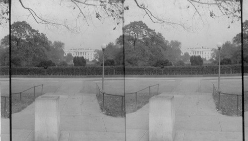 North to Zero - Milestone - So. Portico of White House in background. This stone was starting point of first transcontinental Motor Conway over the Lincoln Highway. Also point for the measurements of distances from Washington on highways of the U.S. 28.65 ft. above sea level-latitude 38.53 42.32" Longitude 77".02.12.49" Washington D.C