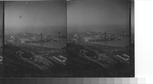 Barcelona harbor from the fortress. Night in Barcelona, the harbor from the fortress, Spain. Late May after nine. Card made 12/8/31. x-12-11-31