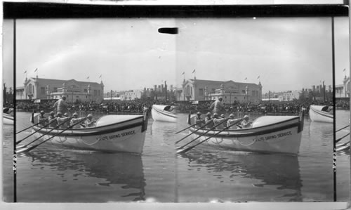 U.S. Government Life Saving Corps, exhibiting a non-sinkable boat. Louisiana Purchase Exposition