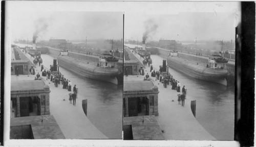 Up lockage in Poe Lock - water at lowest level, Michigan