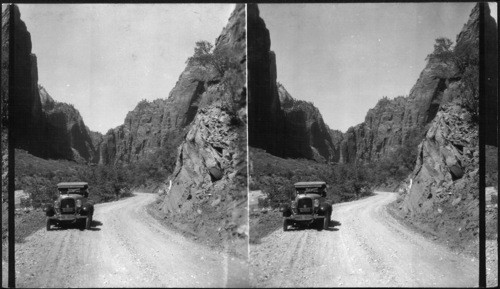 Roadway in Zion Canyon towards Narrows. Zion National Park, Utah