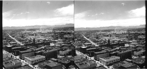 Looking over the city toward the Rocky Mts. on the west from Fisher Daniel's Tower. Denver. Colorado