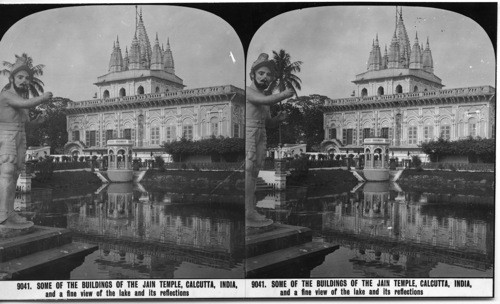 Inscribed in recto: 9041. SOME OF THE BUILDINGS OF THE JAIN TEMPLE, CALCUTTA, INDIA, and a fine view of the lake and its reflections