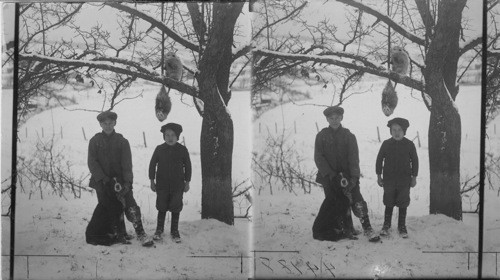 Opossum, boys, and dog, Meadville, Pa