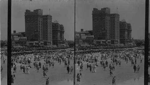 From steel pier N.E. to Atlantic city, at left the St. Charles Hotel and at right the Breakers Hotel and Golden Pier