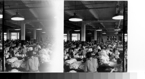 Assembling garments, Woolsey Mill, Leicester, England. Slide negative only