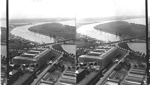 Toward the south from Washington Monument, Bureau of Engraving and Printing in foreground, Wash. D.C