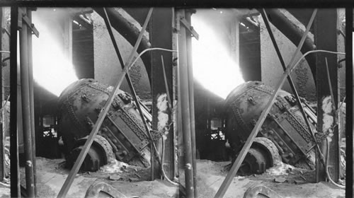 Huge Bessemer Converter at Work. Steel Works, Homestead, Penna