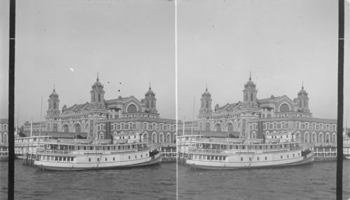 S.W. Toward Ellis Island from Govt. Ferryboat - Where Millions Enter. American Emigrant Station. Ellis Island. N.Y