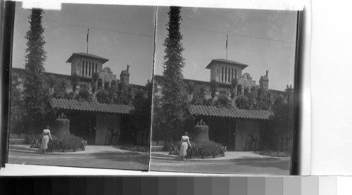 California. Mission Inn showing old adobe and San Gabriel Tower. Riverside, Calif