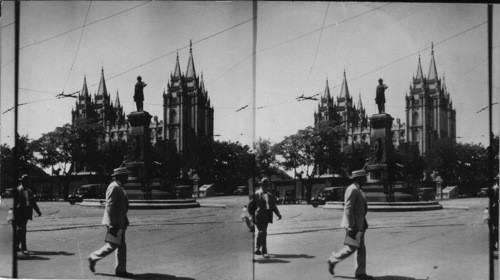 Temple and Statue of Brigham Young. Salt Lake City, Utah