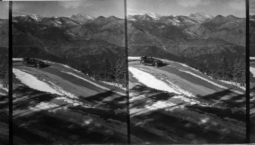 On the Broadmoor. Cheyenne Mountain Highway - N.W. to Pikes Peak, elevation 8800 ft. Colo