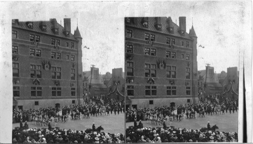 Throng of people by the Chateau Frontenac. Quebec, Canada