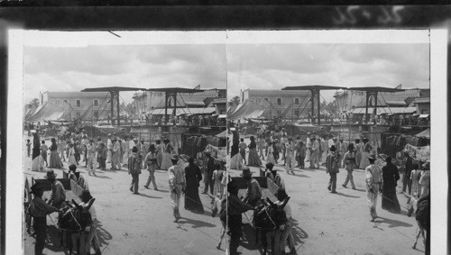 South over Cano Mercado, Barranquilla with drawbridge and canoes. Columbia. S.A