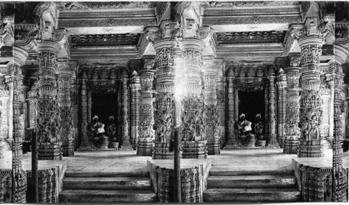 The Beautiful Carved Pillars and the altar door of Delwara Temple, Mt. Abu, India