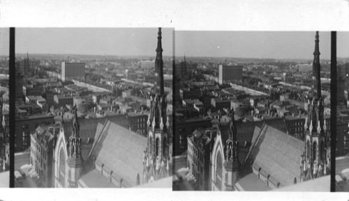 From Washington Monument in Mt. Vernon looking N.E. Steeple of Methodist Church at right, Baltimore, MD