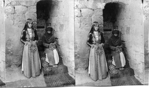 An old mat maker and her daughter, Nazareth, Palestine