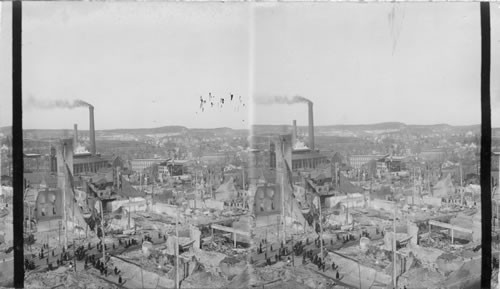 Birds-eye view of fire district from Monument Hill. Paterson, N.J