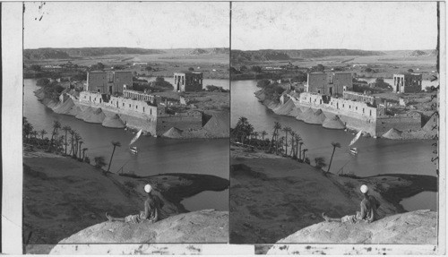 Looking (N. E.) to the Island of Philae and its Temple from the Island of Bigeh, Egypt